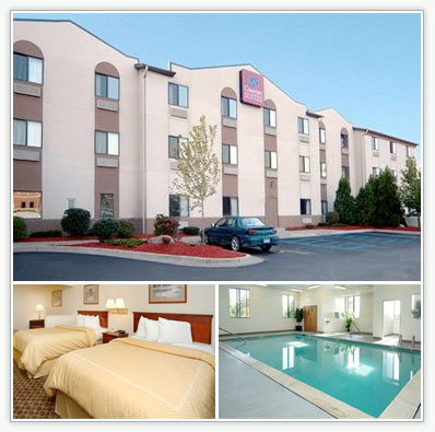 Exterior and interior pictures of Comfort Suites